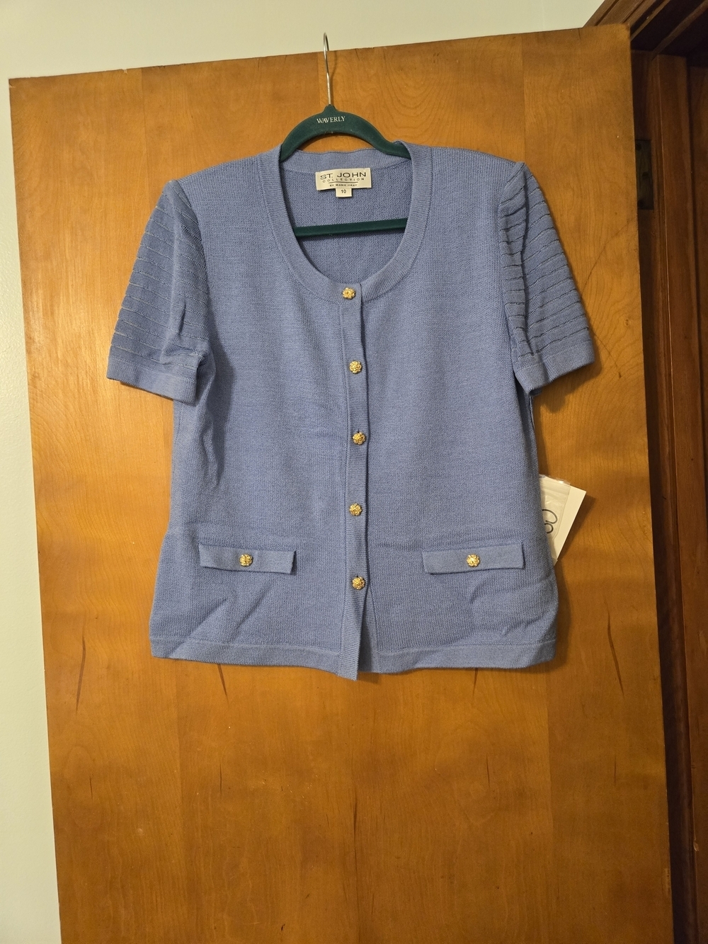 NWT St John Baby Blue Short Sleeve Santana Knit Cardigan Sweater Size 10